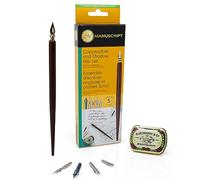 MANUSCRIPT Leonardt Ensemble de calligraphie cuivré et ombre. Comprend 1 stylo plume en bois x5 plumes variées. Un ensemble de calligraphie traditionnelle pour débutants. Un stylo d'écriture noir pour