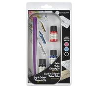 Manuscript Pen Company Set de calligraphie moderne - 7 pièces - Idéal pour les débutants, avec porte-stylo, 3 plumes, 3 encres de couleur présentées dans une boîte de rangement pratique.