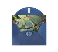 Many Frogs Sing on The Branches Summer Butterflies Prints Pearl Paper Horizontal Festival Carte de vœux pour cartes d'anniversaire et toutes les occasions, Bleu