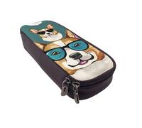 Many Frogs Sing on The Branches Summer Butterflies Trousse à rabat en cuir imprimé - Organiseur multifonction pour l'école, le bureau et les voyages, Lunettes et moustaches Corgi mignons, Taille