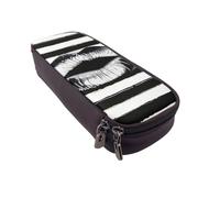 Many Frogs Sing on The Branches Summer Butterflies Trousse à rabat en cuir imprimé - Organiseur multifonction pour l'école, le bureau et les voyages, Lèvres imprimées en rayures noires et blanches