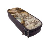 Many Frogs Sing on The Branches Summer Butterflies Trousse à rabat en cuir imprimé - Organiseur multifonction pour l'école, le bureau et les voyages, Boussole et carte du vieux monde, Taille unique