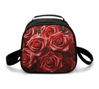 Many Red Roses Sac à déjeuner à bandoulière, petit sac fourre-tout isotherme avec bandoulière réglable, boîte à déjeuner réutilisable pour le travail, le pique-nique, les voyages