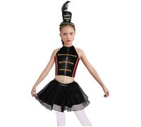Manyakai 3 Pcs Costume Style Cirque Enfant Fille Gilet Sans Manches + Jupe Tutu Avec Cerceaux Décoration Sangle En Or Culotte Intégrée Le Maquillage Bal Thème Fête Halloween Noir 5-6 ans