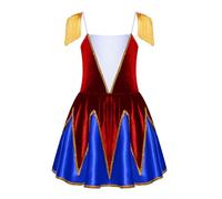 Manyakai Costume De La Garde D'honneur Enfant Fille Épaules Frangées Bordure Dorée Patchwork En Velours Robe De Ballet Chœur D'orchestre Halloween Rouge 7-8 ans