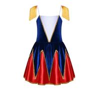 Manyakai Costume De La Garde D'honneur Enfant Fille Épaules Frangées Bordure Dorée Patchwork En Velours Robe De Ballet Chœur D'orchestre Halloween Bleu royal 7-8 ans