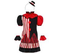 Manyakai Costumes D'halloween Enfants Filles 5 Clown Stripe Costume Robe Couleur Épeautre Bandeau Cravate Manches Costumes De Noël Carnaval 5-12 Ans Rouge Noir 5-6 ans
