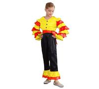 Manyakai Déguisement de Danseuse de Rumba Pour Garçon Fille Enfant Costume Danse Espagnol Flamenco Halloween 5-16 Ans Jaune 11-12 ans