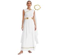 Manyakai Déguisement Déesse Romaine Femme Robe Toge Blanche Danse Costume Halloween Carnaval Blanc S