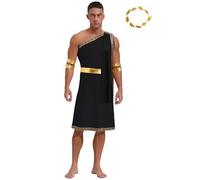 Manyakai Déguisement Dieu Grecque Costume et Couronne Roi Mini Jupe Costume de Cesar Mythologie Cosplay Halloween Carnaval Fête S-3XL Noir XL