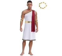 Manyakai Déguisement Dieu Grecque Costume et Couronne Roi Mini Jupe Costume de Cesar Mythologie Cosplay Halloween Carnaval Fête S-3XL Bourgogne L
