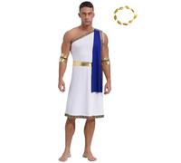 Manyakai Déguisement Dieu Grecque Costume et Couronne Roi Mini Jupe Costume de Cesar Mythologie Cosplay Halloween Carnaval Fête S-3XL Bleu 3XL