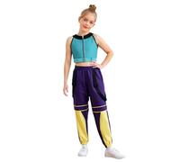 Manyakai Déguisement Halloween Enfants Filles Chanteur Cosplay Costume Top Ombilical Exposé Sans Manches Et Pantalon Hip Hop Ensemble Danse Jazz 3-16 Ans Vert 5-6 ans
