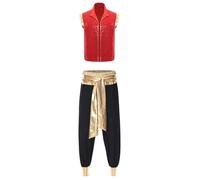 Manyakai Déguisement Homme Arabe Costume Cosplay Gilet Prince Arabe Halloween Carnaval Rouge noir XL