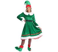 Manyakai Déguisement Lutin Noël Femme Robe Noël et Chapeau D'elfe Vert Adulte Ensemble Cosplay Performance S-3XL Vert M