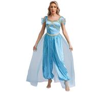 Manyakai Déguisement Princesse Arabe Femme Costume Princess Adulte Tenue Danse Orientale Carnaval Cosplay Halloween Fête lac bleu 4XL