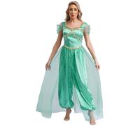 Manyakai Déguisement Princesse Arabe Femme Costume Princess Adulte Tenue Danse Orientale Carnaval Cosplay Halloween Fête Turquoise 4XL