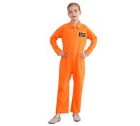 Manyakai Déguisement Prisonnier pour Enfant Fille Garçon Combinaison de Prisonnier Orange Costume Délinquant Carnaval Halloween Orange 15-16 ans