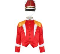 Manyakai Ensemble 2 Pcs Unisexe Enfant Uniforme Bande Batteur Manteau Manches Longues Épaules Frangées Et Chapeau Noël Halloween Carnaval Spectacle 6-16 Ans Rouge A 9-10 ans