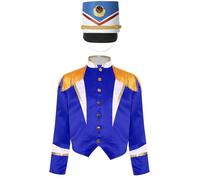 Manyakai Ensemble 2 Pcs Unisexe Enfant Uniforme Bande Batteur Manteau Manches Longues Épaules Frangées Et Chapeau Noël Halloween Carnaval Spectacle 6-16 Ans Bleu C 7-8 ans