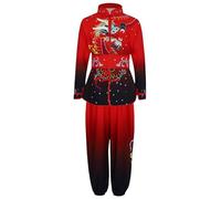 Manyakai Ensemble D'impression Dégradé Couleur Garçons Chinois Traditionnel Arts Martiaux Performance Costume Hauts Pantalons Kung Fu Chinois Tenue Tai Chi 3-16 Ans Un rouge noir 13-14 ans