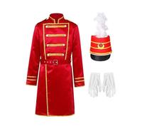Manyakai Garçon Enfants Costume Garde Royale Costume De Fanfare Uniforme Chef Musique Noël Carnaval Mascarade Ensemble d'artiste Rouge 15-16 Ans