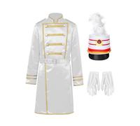 Manyakai Garçon Enfants Costume Garde Royale Costume De Fanfare Uniforme Chef Musique Noël Carnaval Mascarade Ensemble d'artiste Blanc 13-14 Ans