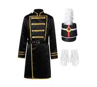 Manyakai Garçon Enfants Costume Garde Royale Costume De Fanfare Uniforme Chef Musique Noël Carnaval Mascarade Ensemble d'artiste Noir 9-10 Ans