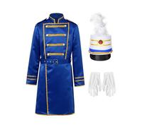 Manyakai Garçon Enfants Costume Garde Royale Costume De Fanfare Uniforme Chef Musique Noël Carnaval Mascarade Ensemble d'artiste Bleu Royal 9-10 Ans