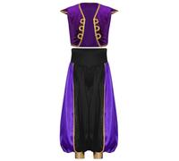 Manyakai Gilet Pantalon Costume Garçon Déguisement Arabe Arabe Roi Prince Carnaval Partie Fête Jeux De Rôle 3-16 Ans Violet Noir 11-12 ans