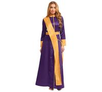 Manyakai Halloween Femme Robe De Prêtre Jeu De Rôle Fermeture éclair Sur Le Devant Uniforme Sacré Élégant Solennelle Violet XL