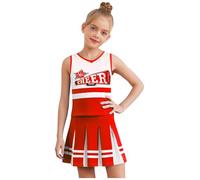Manyakai Impression Lettres Fille Cheerleading Costume Top sans Manches + Jupe Courte Activités Sportives Fête À Thème Match Basketball Enfant 3-10 Ans