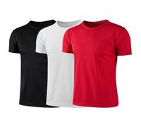 Manyakai Lot de 3 Enfant Garçon T-Shirt de Sport à Manches Courtes Séchage Rapide Maillot de Foot Jogging Gym Basketball Football Fitness Running Noir et Blanc et Rouge 12-13 Ans