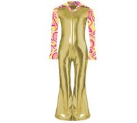 Manyakai Pantalons Unis Garçon Costumes Disco épissure Couleur Métallique Brillante Tourner Col Manches Longues évasées Zip Avant Pantalon évasé Or 11-12 ans