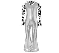 Manyakai Pantalons Unis Garçon Costumes Disco épissure Couleur Métallique Brillante Tourner Col Manches Longues évasées Zip Avant Pantalon évasé Argenté 9-10 ans