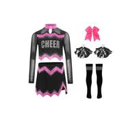 Manyakai Robe Cheerleading Enfant Fille Robe Brillante Manches Longues Cheerleading Costumes Football Basketball Jeu Ambiance Vêtements 5-16 Ans Rose vif 5-6 ans