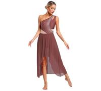 Manyakai Robe de Danse Contemporaine Femme Strass Justaucorps Danse Classique Lyrique Latine Dancewear Spectacle S-XXL Rose poussiéreux M