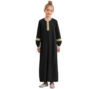 Manyakai Robe de Priere Fille Musulmane Abaya Vêtements Islamique Islam Jilbab Soirée Enfant Noir 11-12 Ans