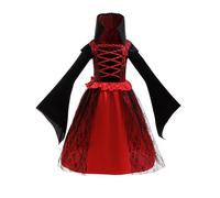 Manyakai Robe Gothique À Manches Longues Enfant Fille Costume Vampire Royal Costumes D'halloween Dentelle Fleurs Jeu De Rôle Performance Scénique 3-10 Ans Rouge Noir 7-8 ans