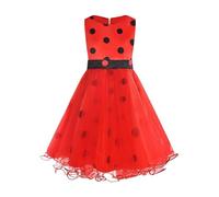 Manyakai Robe Vintage Rouge Enfant Fille Robe Sans Manches Wave Dot Maille Transparente Côté Lobe Costumes D'halloween Carnaval De Noël 3-10 Ans Rouge 3-4 ans