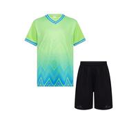 Manyakai Séchage rapide Ensemble sportif Garçon Entraînement Football Col V Manches courtes T shirtcouleur contrastante Short ceinture élastique B Vert 11-12 ans