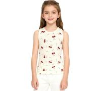 Manyakai sous Chemises sans Manches pour Petites Filles Gilets Athlétiques D'Été pour Enfants Uniforme Scolaire Sports Décennies Gilet D'Été Cerise 5-6 Ans