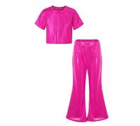 Manyakai T - Shirt Court Pantalons Longs Enfant Garçon Fille Le Jazz Danse Haut Brillant Latin Exactement Vêtements De Gymnastique Performance Rose vif 15-16 ans