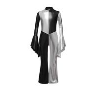 Manyakai Vêtements Coiffure Disco Enfant Fille Combinaison Métal Brillant Col Montant Manches évasées Pantalons Longs Fermeture à Glissière Halloween Noir 7-8 ans