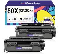ManyJets 80X CF280X Cartouche toner de rechange pour imprimante HP 80X CF280X 80A CF280A Noir Utilisation pour HP Pro 400 M401a M401d M401n M401dn M401dne M401dw MFP M425dn M425dw P2035 Noir - Paquet