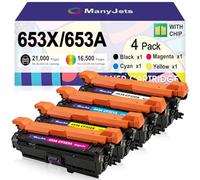 ManyJets Lot de 4 cartouches de toner 653X 653A à haut rendement, compatibles avec imprimantes HP Color LaserJet Enterprise Flow MFP M680z, M680dn, M680dn, M680f (BK/C/M/Y)