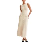 MANYMANY Femmes sans Manches Longue Robe en Tricot col Rond Slim Robe Longue Robe élégante en Tricot Slim