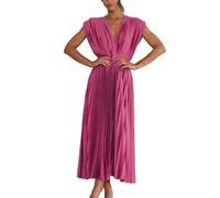 MANYMANY Femmes Satin V Cou de Couche de soirée plissée Robes de Robe sans Manches