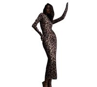 MANYMANY Robe Longue à Manches Longues pour Femmes, Tenue Slim, Sexy, imprimé guépard, Maxi