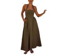 MANYMANY Robe Longue d'été pour Femmes col carré col Licou élégante Dos Nu Robes fluides avec Poches